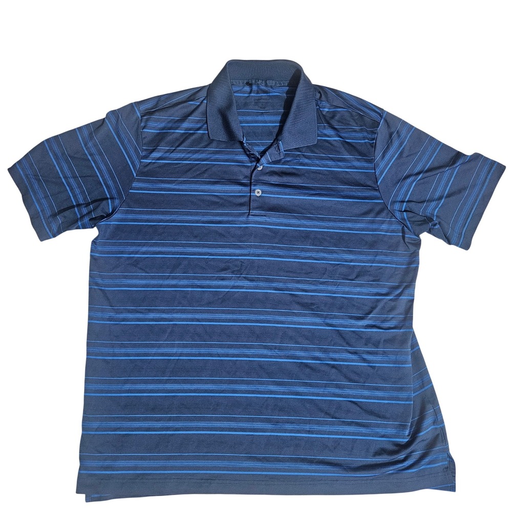 Adidas Puremotion Mens XL Blue Striped Golf Polo Shirt Short Sleeve Performance